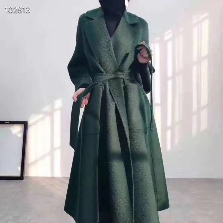 Women Long Autumn Winter Double Breasted Wool Coat