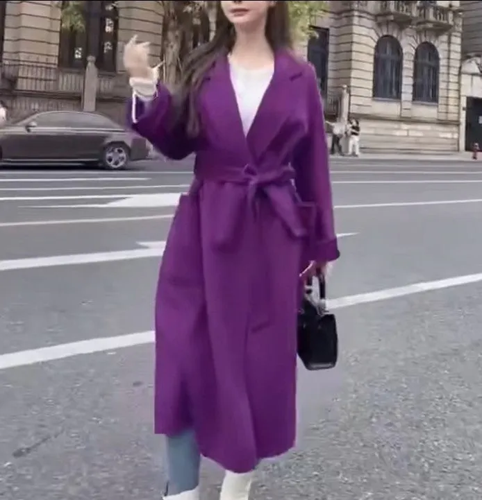 Women Long Autumn Winter Double Breasted Wool Coat