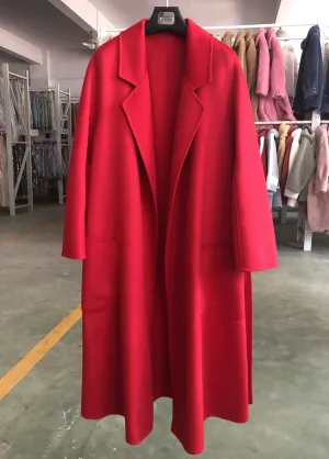 Women Long Autumn Winter Double Breasted Wool Coat