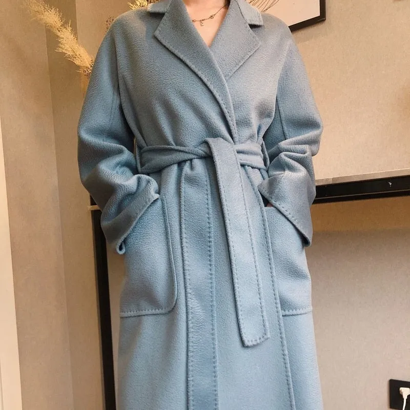 Women Long Autumn Winter Double Breasted Wool Coat