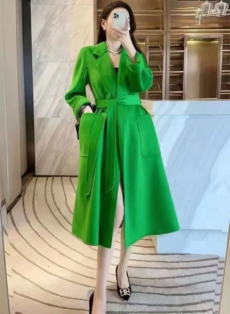 Women Long Autumn Winter Double Breasted Wool Coat