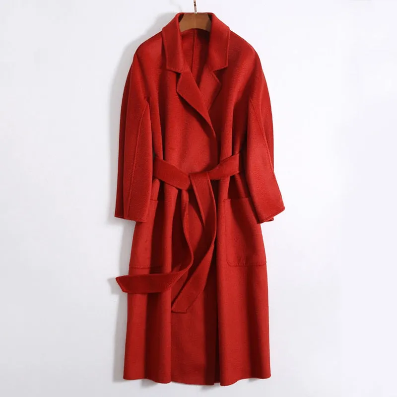 Women Long Autumn Winter Double Breasted Wool Coat
