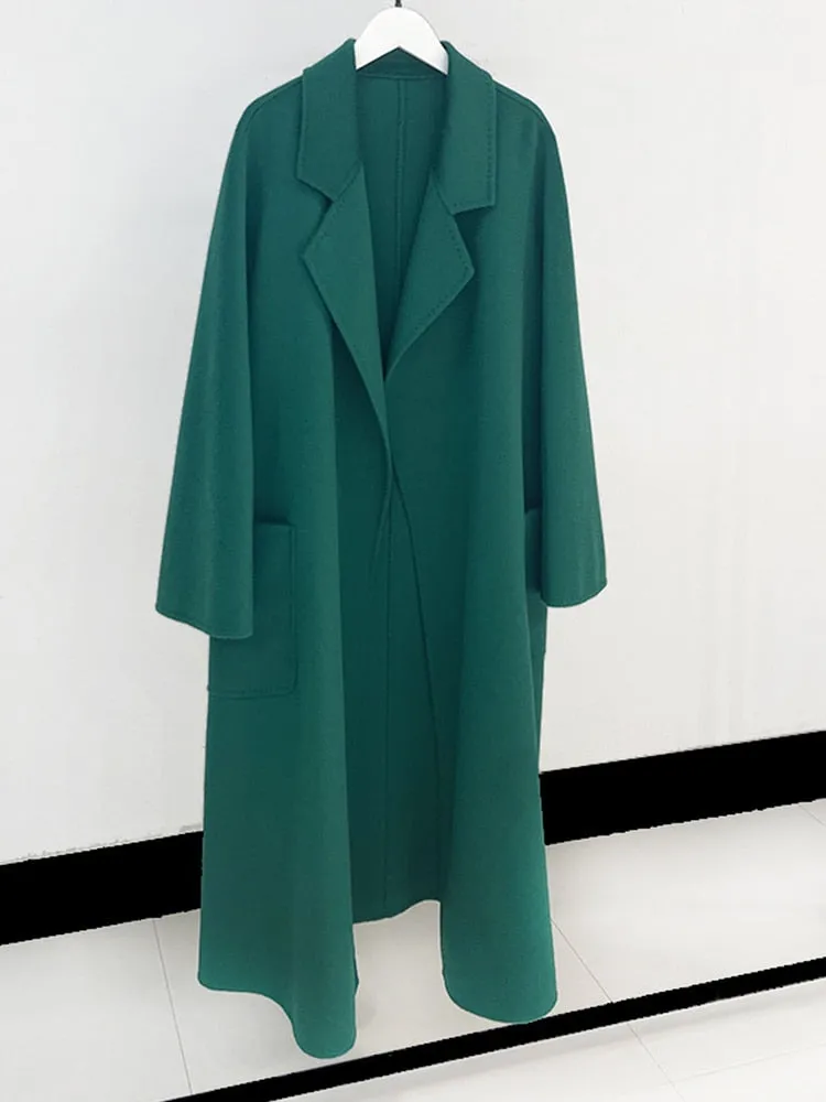 Women Long Autumn Winter Double Breasted Wool Coat