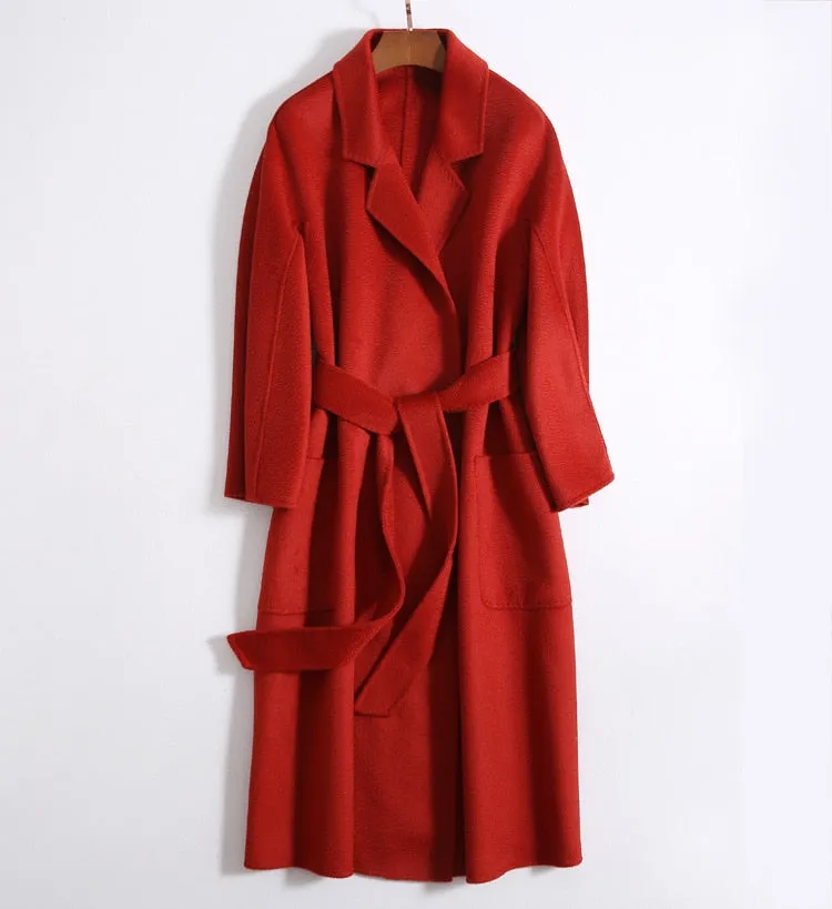 Women Long Autumn Winter Double Breasted Wool Coat