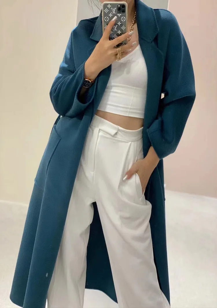 Women Long Autumn Winter Double Breasted Wool Coat