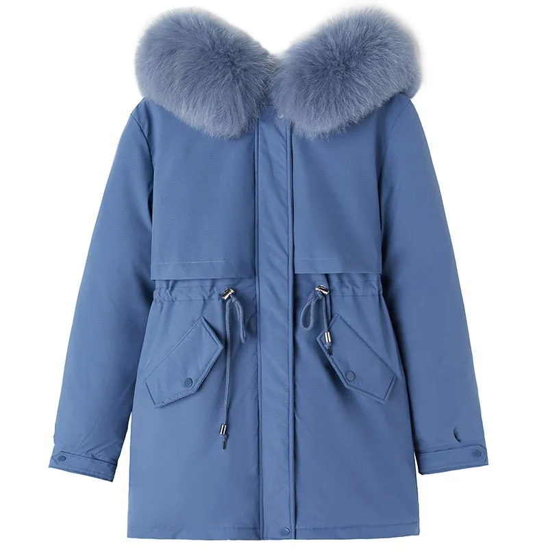 Women Parka Fashion Long Coat Wool Liner Hooded Parkas Winter Jacket Slim with Fur Collar Warm Snow Wear Padded Clothes