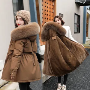 Women Parka Fashion Long Coat Wool Liner Hooded Parkas Winter Jacket Slim with Fur Collar Warm Snow Wear Padded Clothes