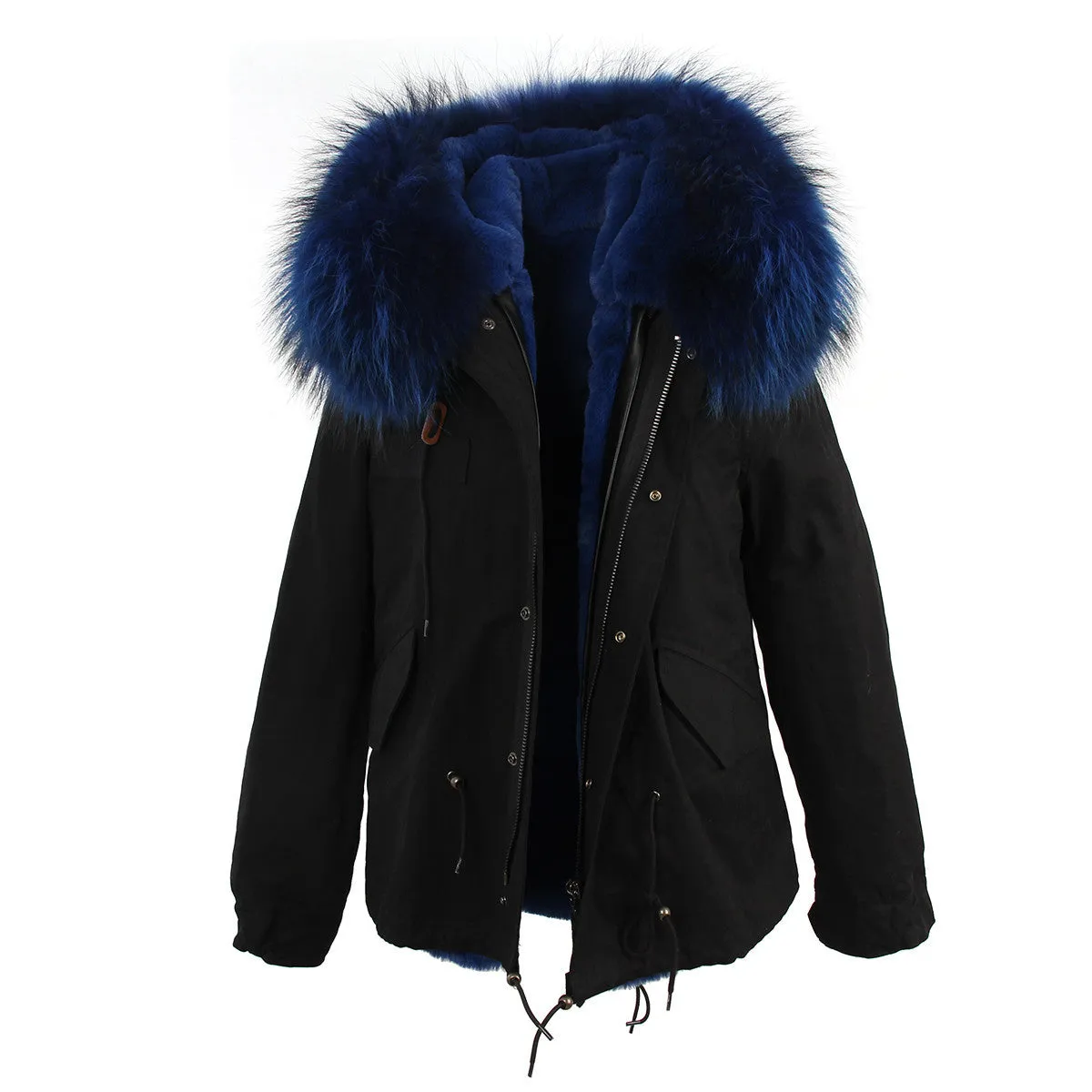 women's army green Large raccoon fur collar hooded coat parkas outwear 2 in 1 detachable lining winter jacket brand style