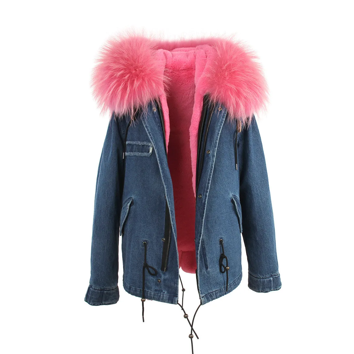 women's army green Large raccoon fur collar hooded coat parkas outwear 2 in 1 detachable lining winter jacket brand style