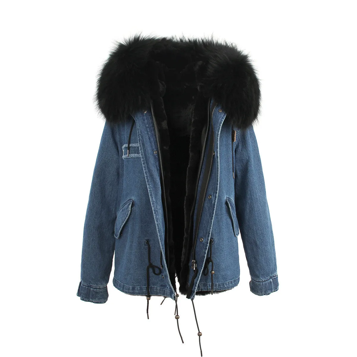 women's army green Large raccoon fur collar hooded coat parkas outwear 2 in 1 detachable lining winter jacket brand style