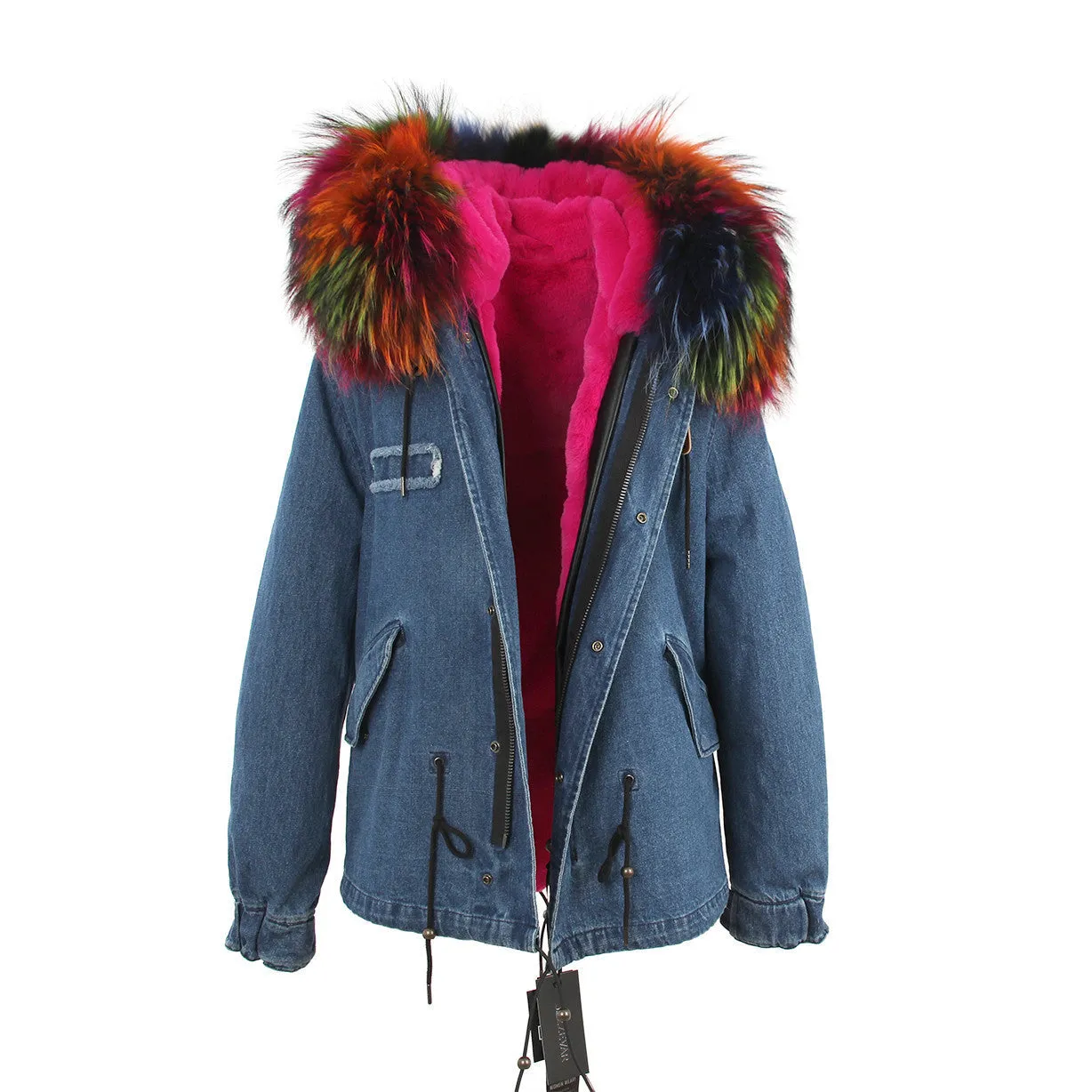 women's army green Large raccoon fur collar hooded coat parkas outwear 2 in 1 detachable lining winter jacket brand style