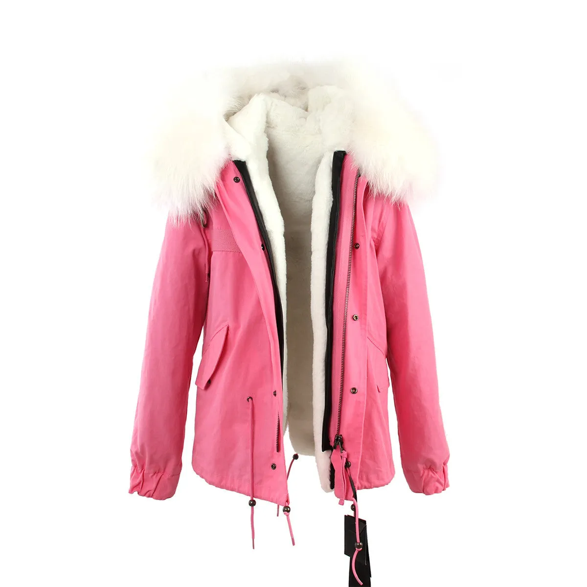 women's army green Large raccoon fur collar hooded coat parkas outwear 2 in 1 detachable lining winter jacket brand style