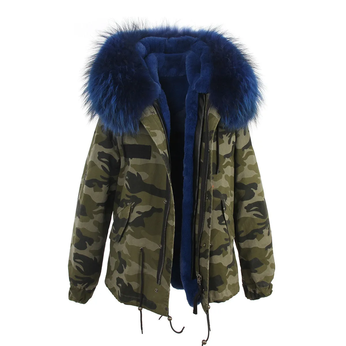women's army green Large raccoon fur collar hooded coat parkas outwear 2 in 1 detachable lining winter jacket brand style