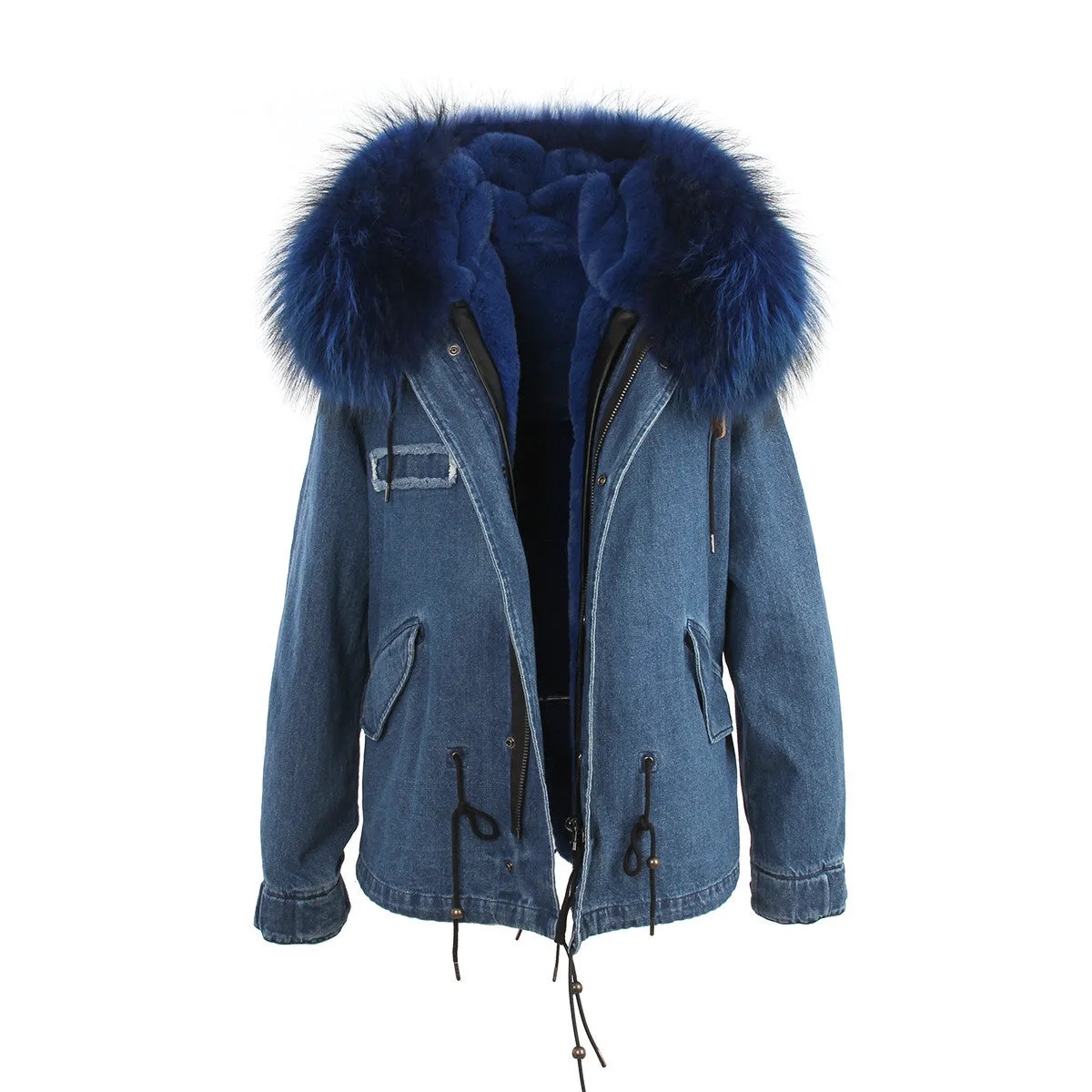 women's army green Large raccoon fur collar hooded coat parkas outwear 2 in 1 detachable lining winter jacket brand style