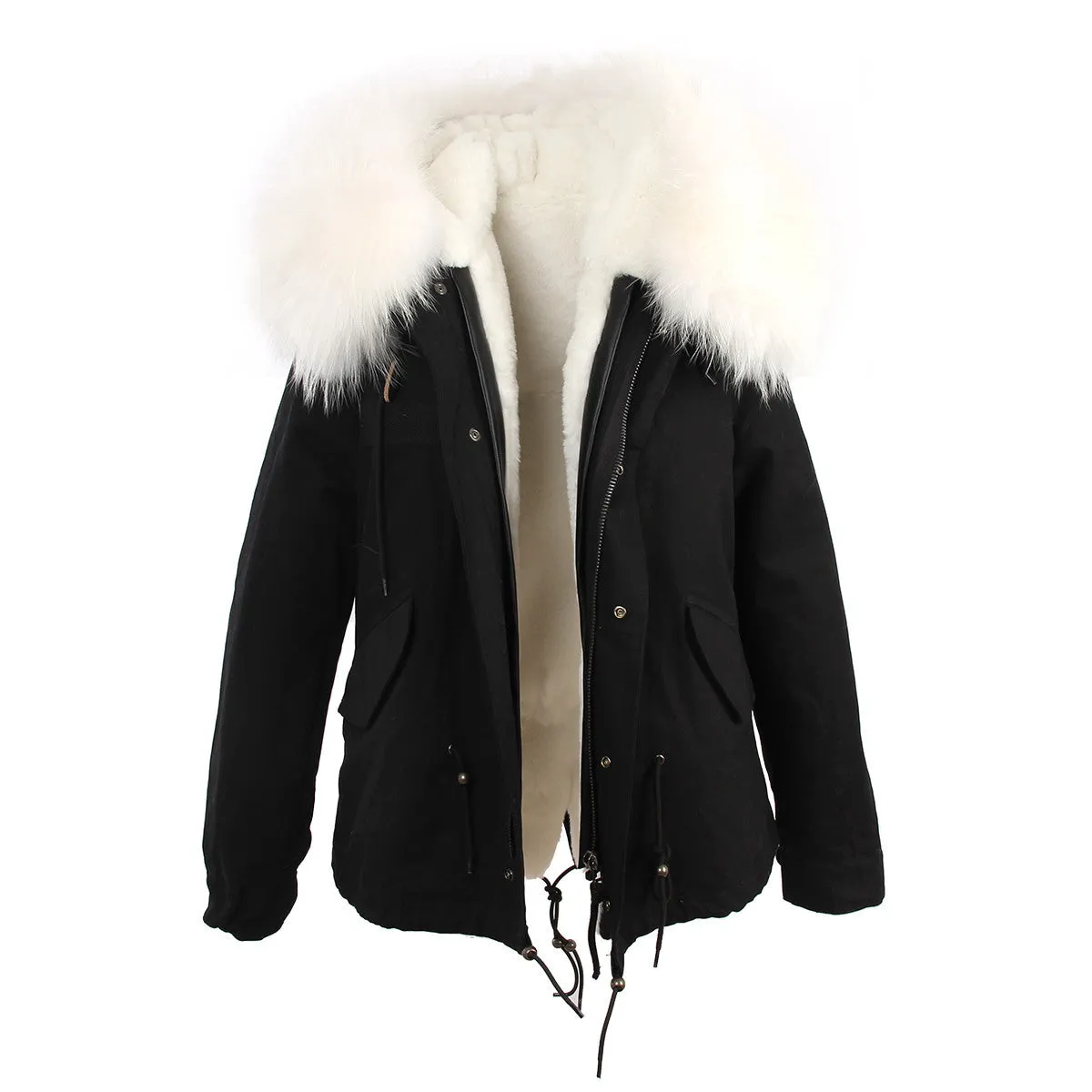women's army green Large raccoon fur collar hooded coat parkas outwear 2 in 1 detachable lining winter jacket brand style
