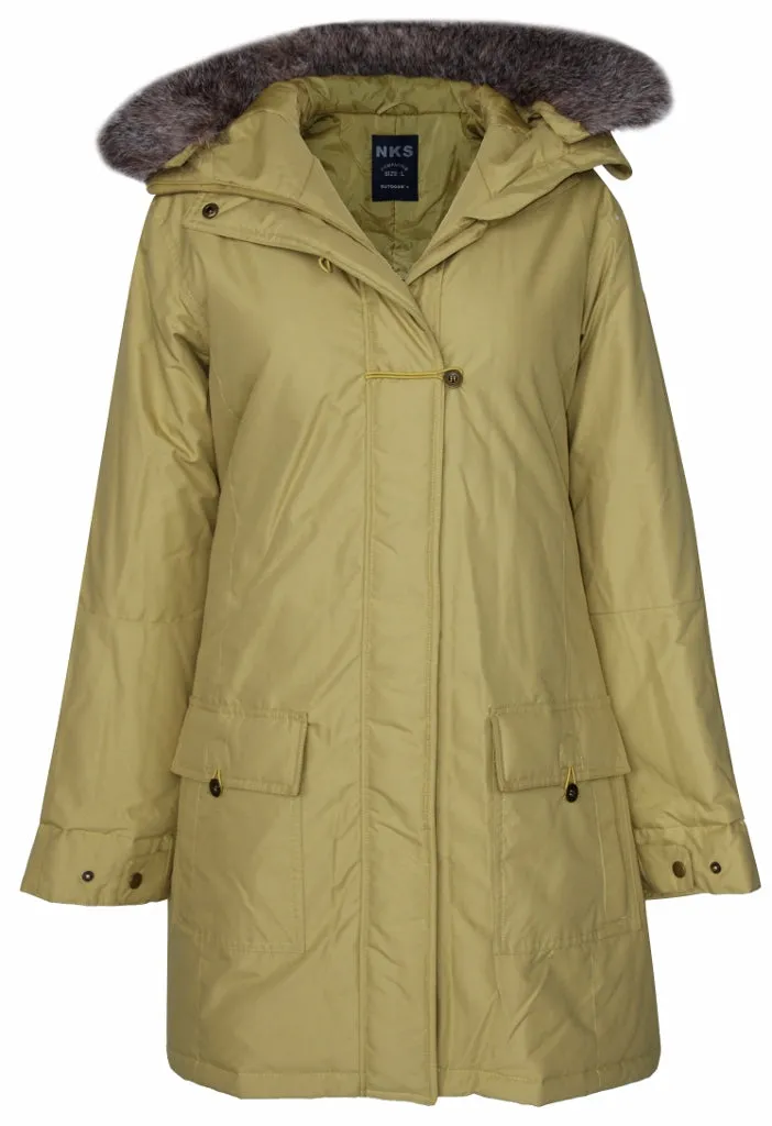 Women's Detachable Faux Fur Hoodie Long Puffer Parka (Wholesale)