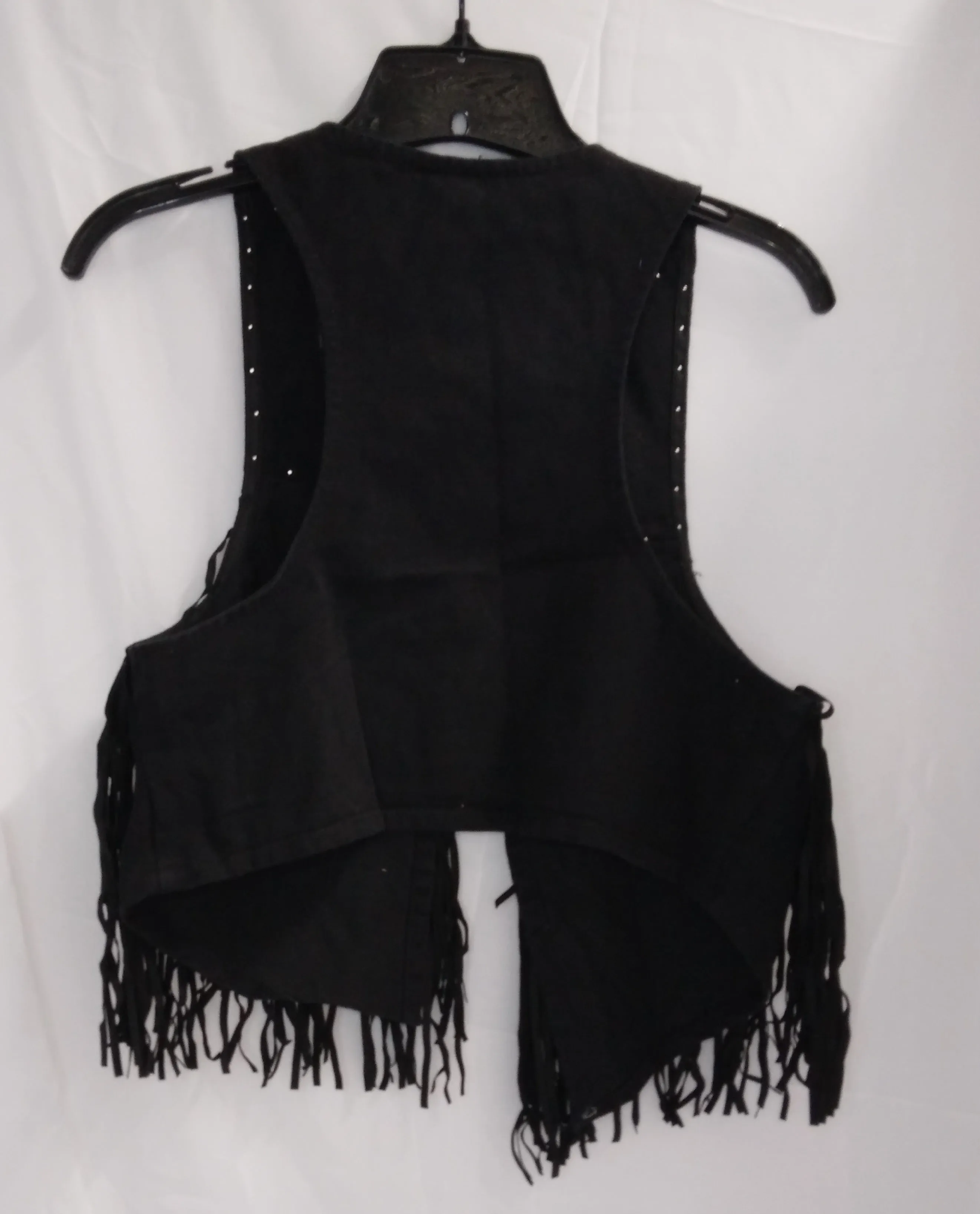 Women's Fringe Sleeveless Open Front Crop Denim Jacket Beaded Jean Vest Jackets