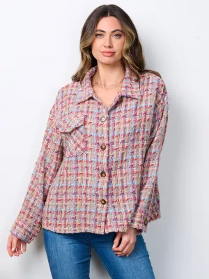 WOMEN'S LONG SLEEVE BUTTON CLOSURE MULTI TWEED JACKET