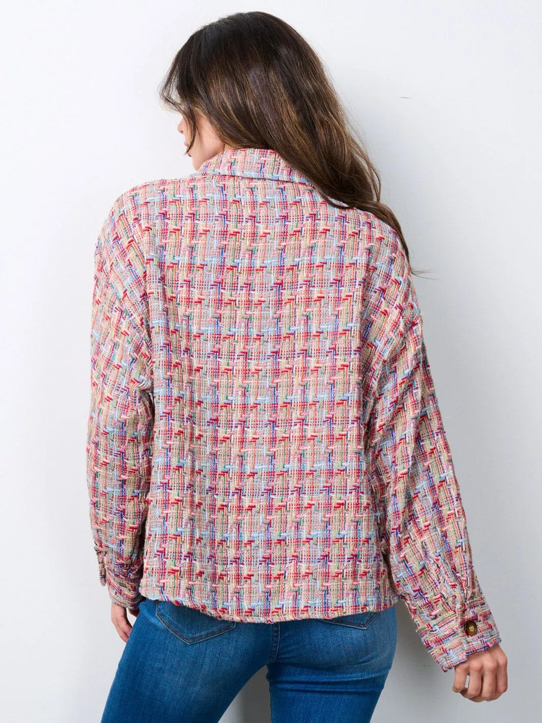 WOMEN'S LONG SLEEVE BUTTON CLOSURE MULTI TWEED JACKET