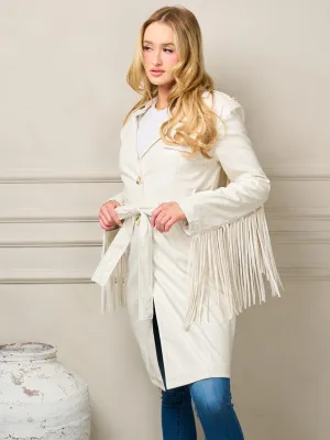 WOMEN'S LONG SLEEVE BUTTON CLOSURE PU PLEATHER FRINGE JACKET