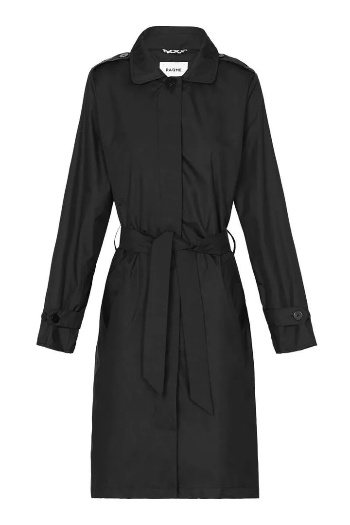 Women’s Packable Hooded Trench Rain Coat, Black, PAQME