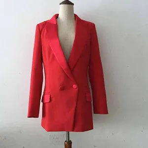 Womens Red Blazers Bouble-breasted Button Jackets