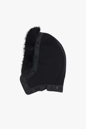 Wool Hood Faux Fur Trim - Black / Dark Olive
