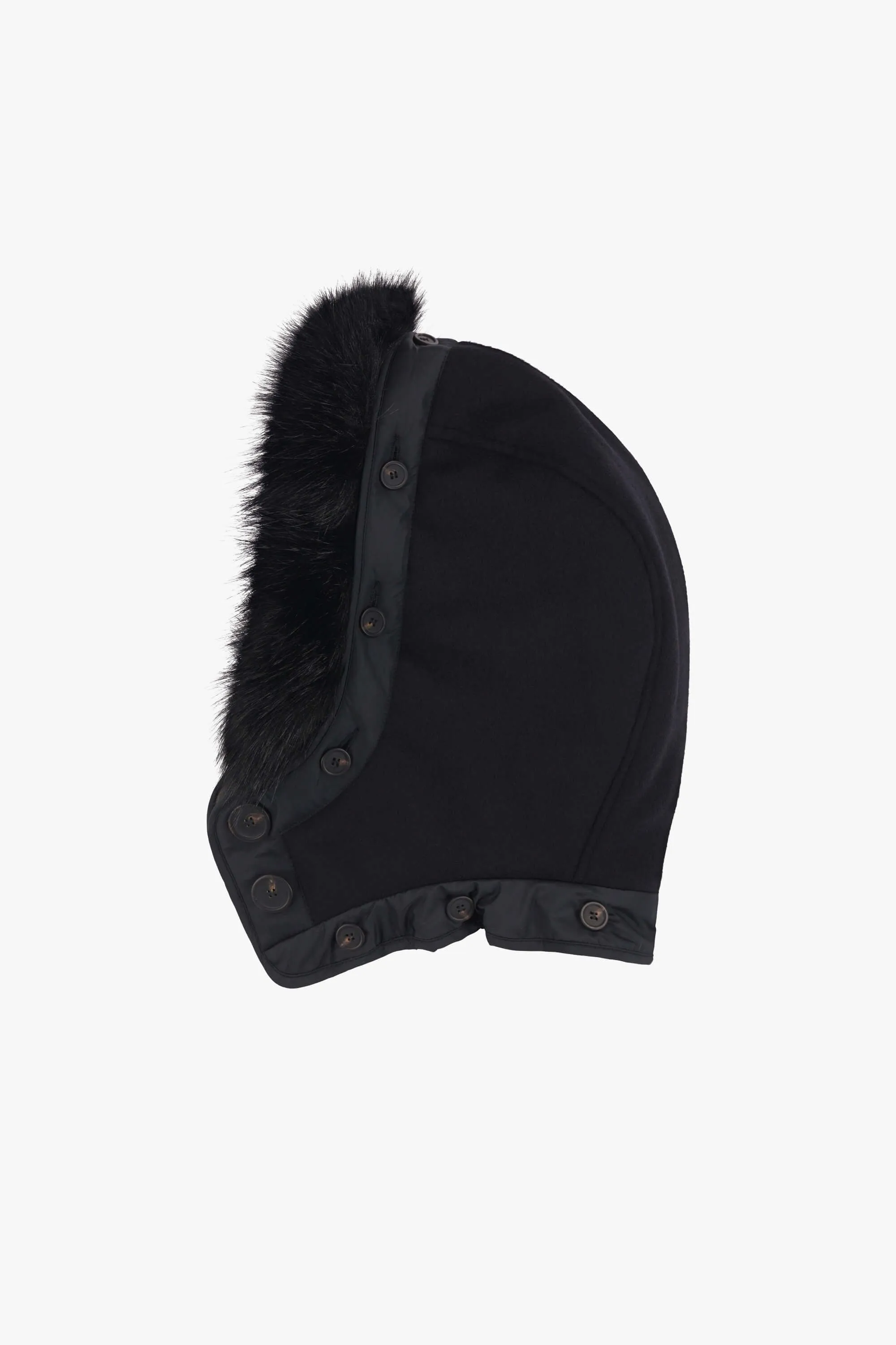 Wool Hood Faux Fur Trim - Black / Dark Olive