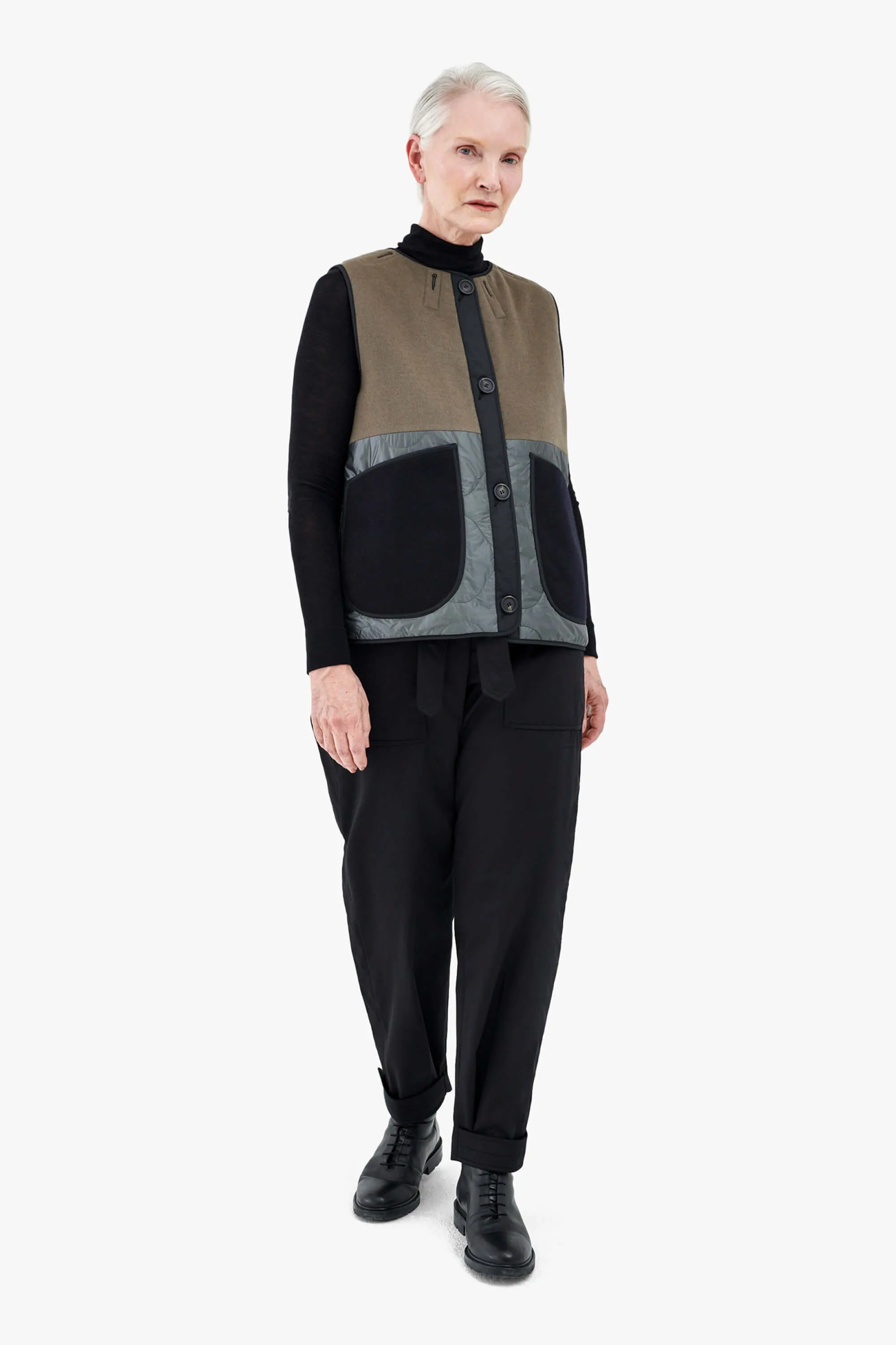Wool Quilt Patchwork Liner - Dark Olive & Navy / Anthracite