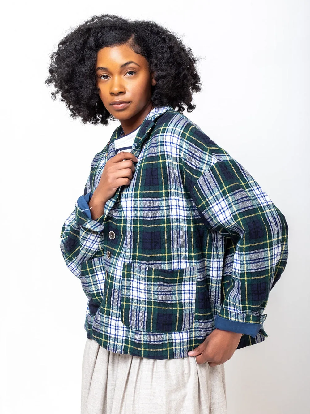 Wool Washer Tartan Jacket - Green