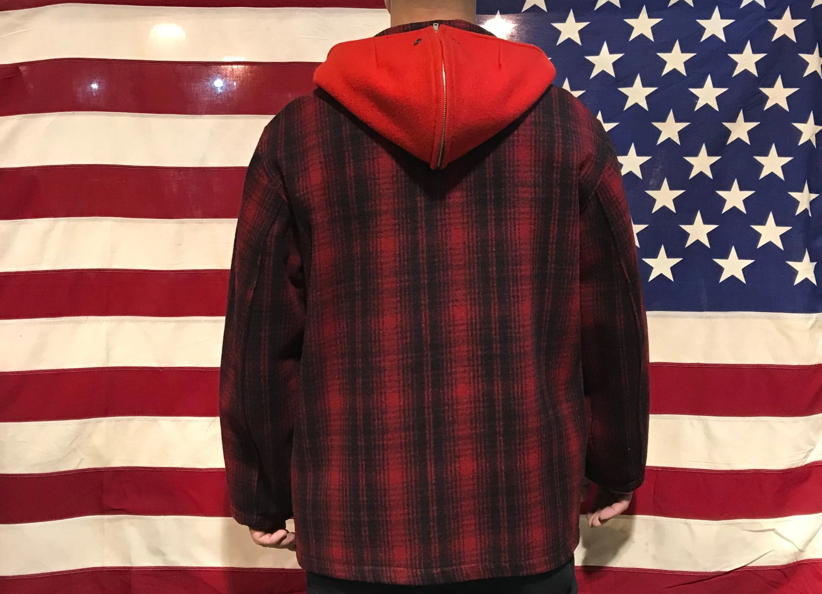 Woolrich Woolen Mills Hooded CPO Vintage Mens Check Wool Jacket Made in USA