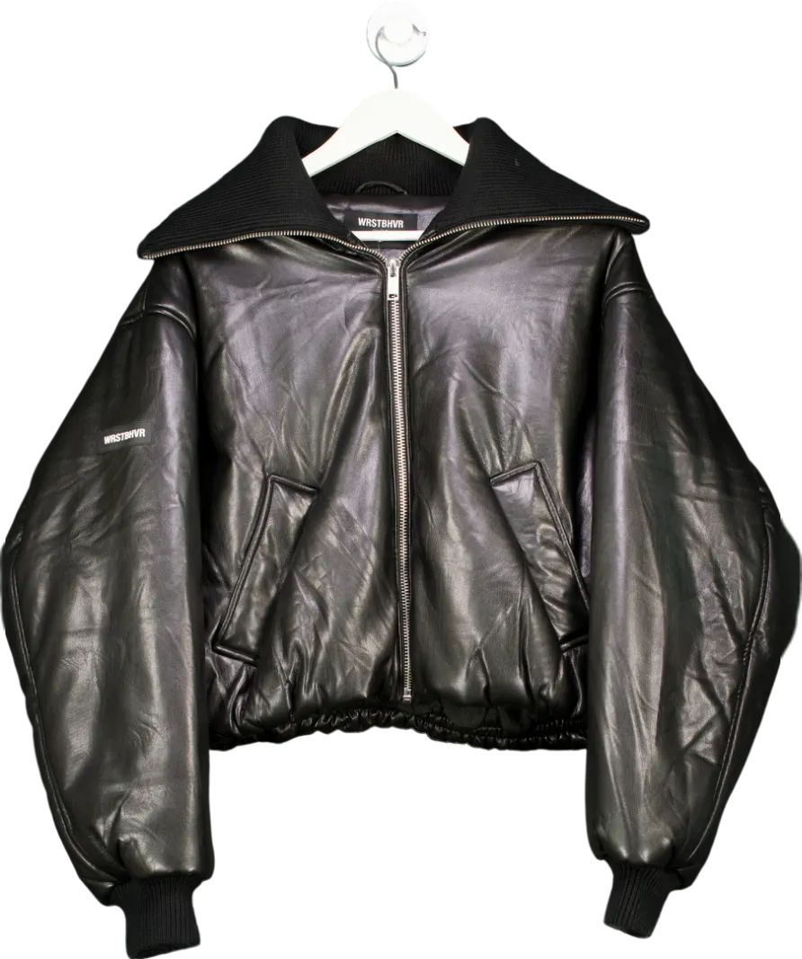 WRSTBHVR Black Padded Hega Vegan Leather Jacket UK M
