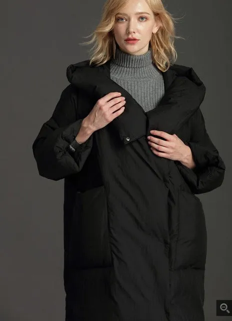 XS-7XL Plus size Winter good quality over the knee longer duck down coat female single breasted hooded warm down coats wq124