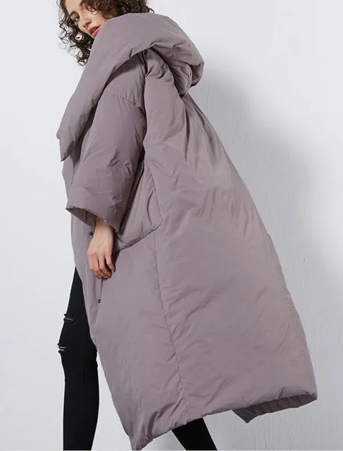 XS-7XL Plus size Winter good quality over the knee longer duck down coat female single breasted hooded warm down coats wq124