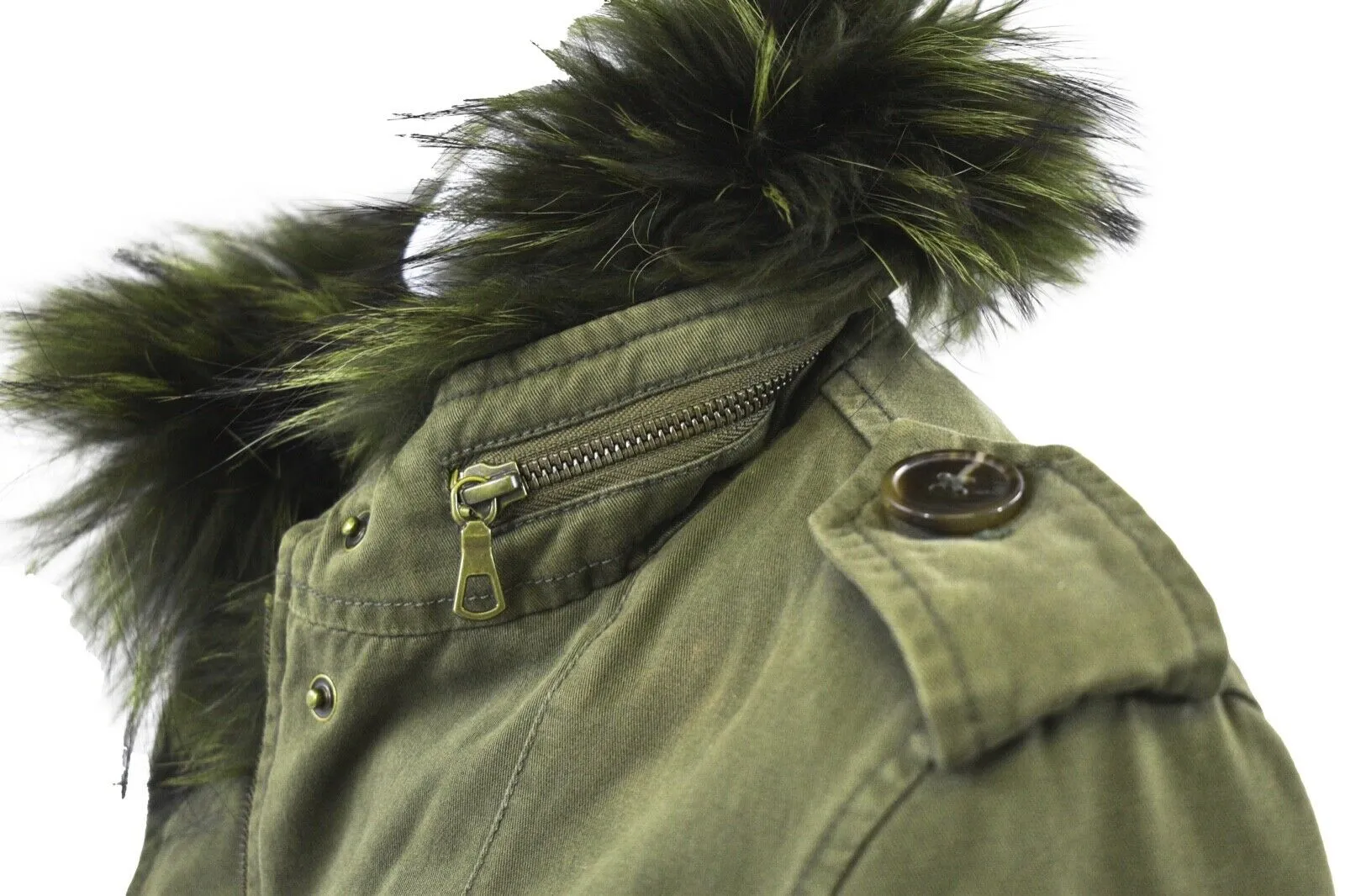 Yves Salomon Army Green Utility Removable Fur Lining Jacket - 32 - US XXS