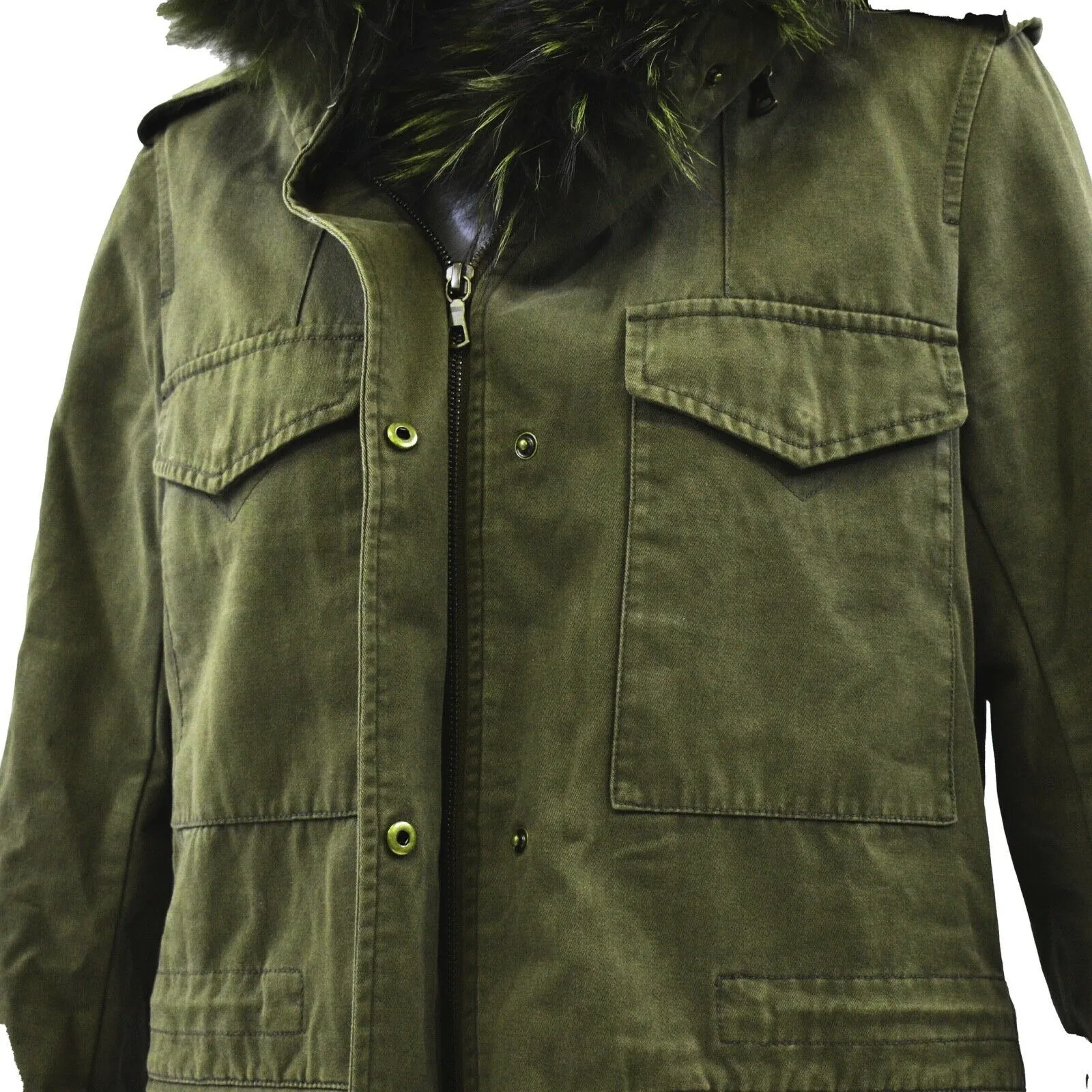 Yves Salomon Army Green Utility Removable Fur Lining Jacket - 32 - US XXS