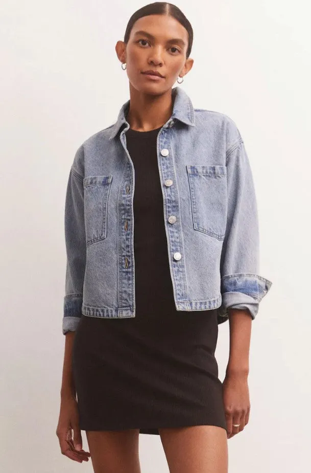 Z Supply All Day Cropped Denim Jacket, Sun Bleached Indigo/Bone