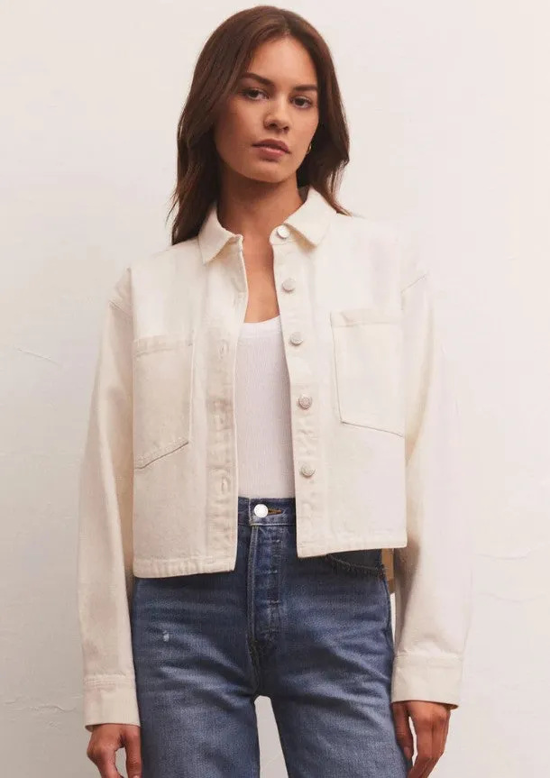 Z Supply All Day Cropped Denim Jacket, Sun Bleached Indigo/Bone