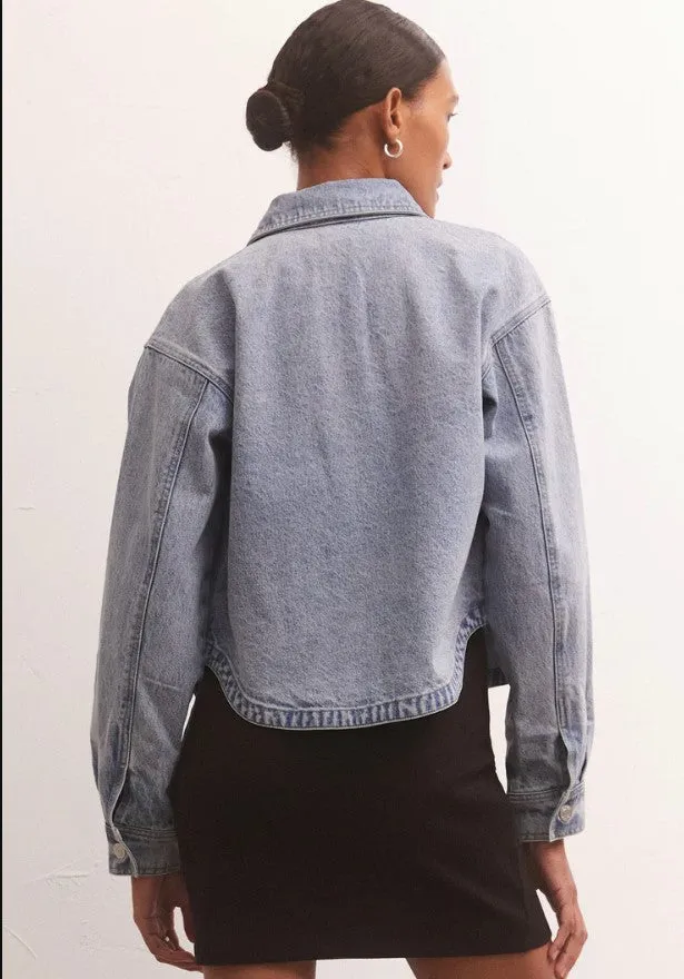 Z Supply All Day Cropped Denim Jacket, Sun Bleached Indigo/Bone
