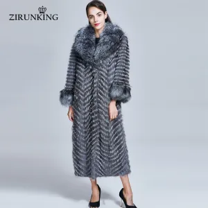 ZIRUNKING Long Real Fur Coat Women Natural Silver Fox Fur Coats Female Fox Parkas Outwear Women Clothes ZC1728